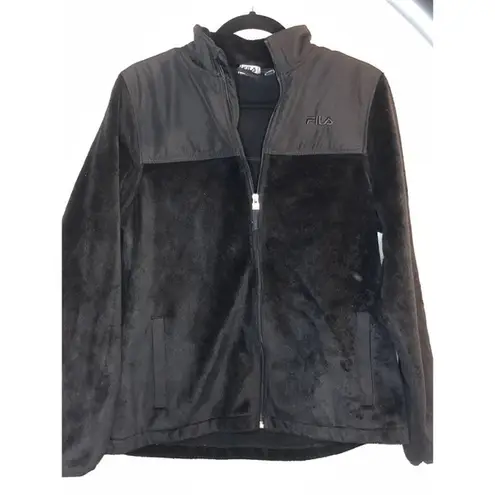 FILA  Women’s Soft Fur Medium Black Zip Up Jacket Cozy Athletic Layers