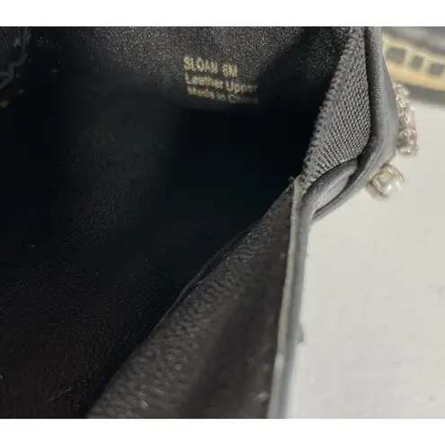 Botkier Black Leather SLOAN Rhinestone embellish Espadrilles Flat Shoes Women 6M