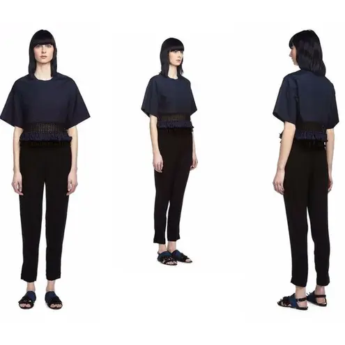 3.1 Phillip Lim Boxy Cropped Tee w/ Eyelet Fringe