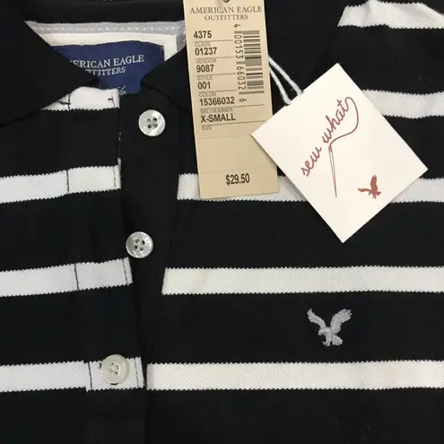 American Eagle NWT  Black & White striped Polo XS new with tags AE AEO