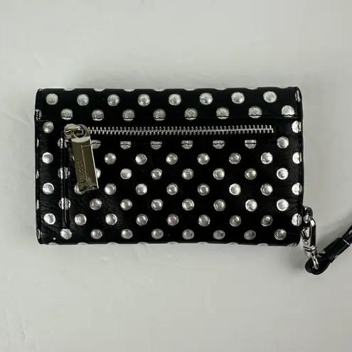 LODIS Black Silver Polka Dots Leather Bifold Wristlet Zip Coin Pouch Card Slots