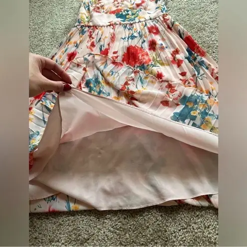 Karen Millen pleated floral Midi v-neck ties back cutout Dress