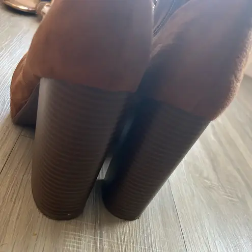 Modern Edge: suede Heeled Boot for Women Brown Size 10