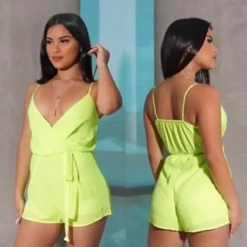 Revamped  Wrap Front Neon Green Romper Size S