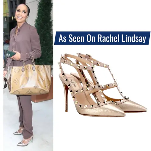 Valentino Garavani Rockstud 100mm Leather Caged Pump Bronze Pink Size 39.5