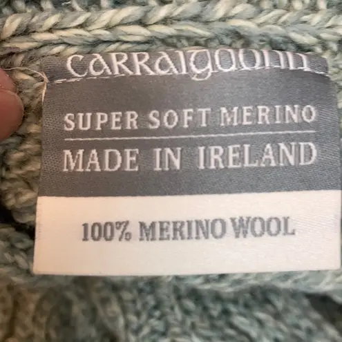Carraigdonn Mint Green Cable Knit Merino Wool Sweater A55 Size L