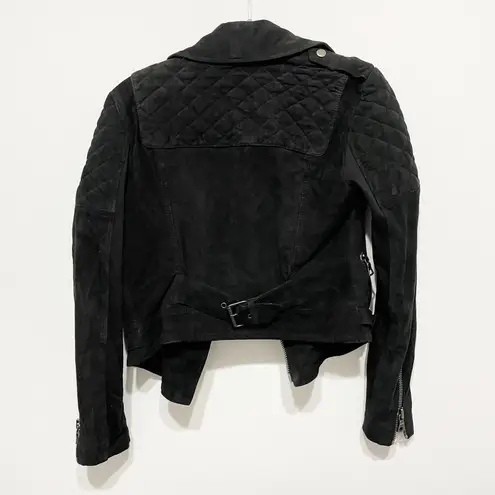 Alice + Olivia Miles Genuine Goat Suede Leather Quilted Zip Moto Jacket Black S