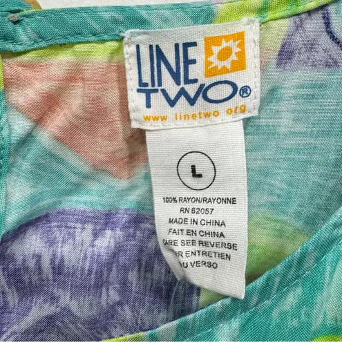 Tank Dress Summer Colors Squares & Fruit Print Ruffle Flare Hem by Line Two Size L