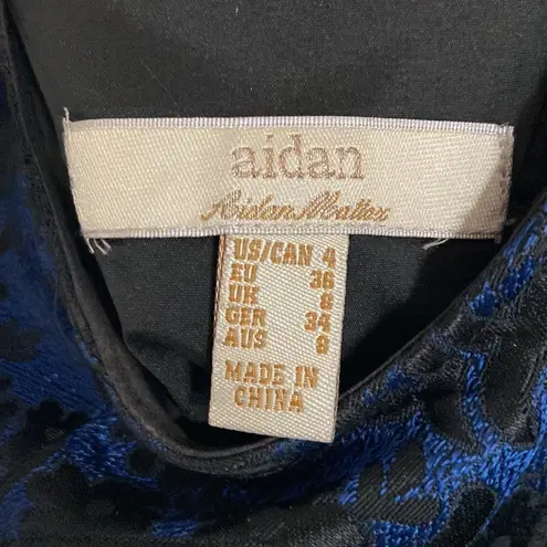  Dresses Aidan Mattox Brocade Blue Black Cocktail Dress - Image 3