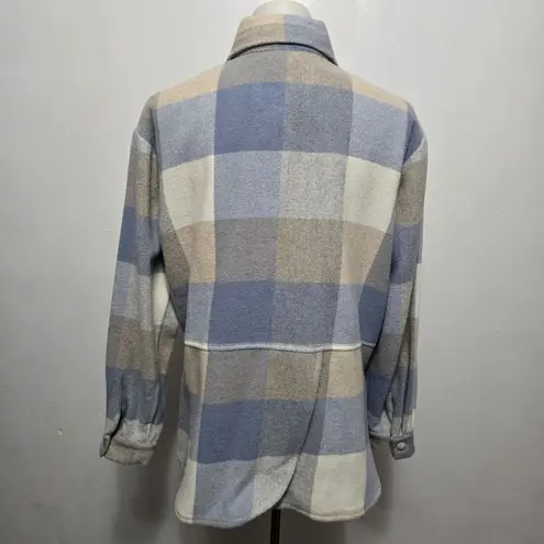 Coldwater Creek  Beige & Light Blue Checkered Split Back Flannel Size PS - Image 4