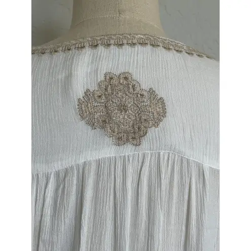 SUNDANCE Palace Pathway Tunic Ivory Gold Embroidered Tassel Tie Lace