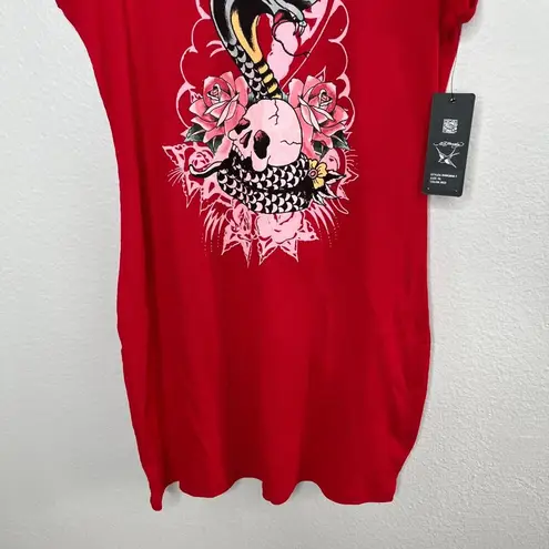 Ed Hardy Womens Retro Y2k Inspired Red Cobra Rib Tank Dress Size XL