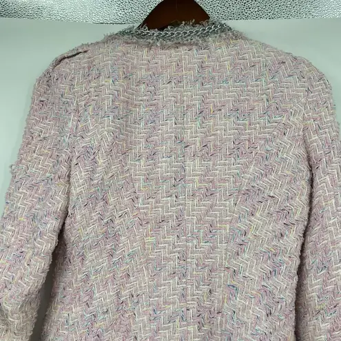 McGinn light pink tweed woven blazer jacket silver chain detail fringe size 6