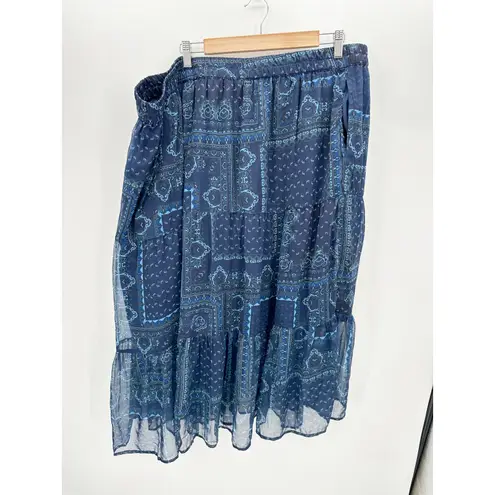 Coldwater Creek Coldwater Midi Skirt Blue Paisley Ruffle Elastic Stretch Waist Women Size 3X