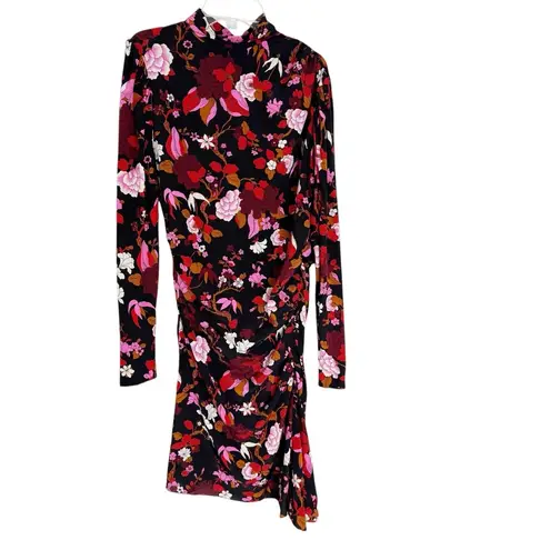 ALC Frank A.L.C. Silk Marcel Floral Draped Floral Stretch Mini Dress Black Pink Size 10