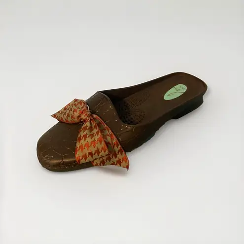 Oka b Womens M (8) Brown Green Bow Snake Skin Mules Flats Okabashi