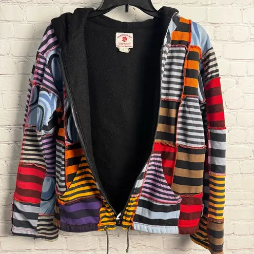 Tulashi Colorblock patchwork artsy hooded jacket boho one size RARE y2k Blue