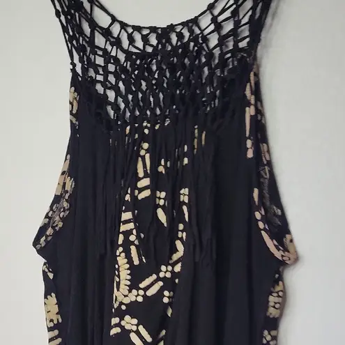 Free People  Crochet Boho Flowy Asymmetrical Cut Out Tank Top Size L