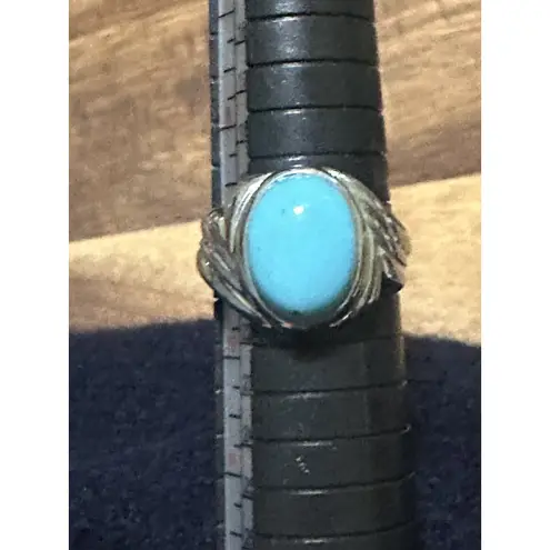 Sterling Silver Natural High Dome Round Turquoise Ring Size 9 Blue