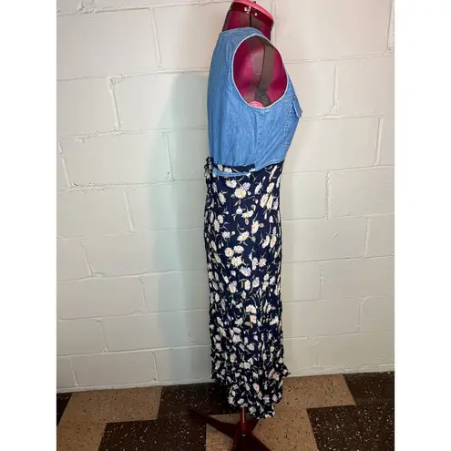 dress denim floral skirt blue white yellow y2k Size 4