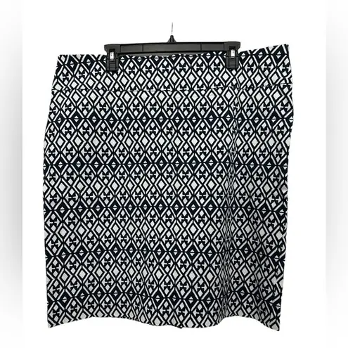 Margaret M Pull On Pencil Skirt Size 2X Blue And White Geometric Print Slimming