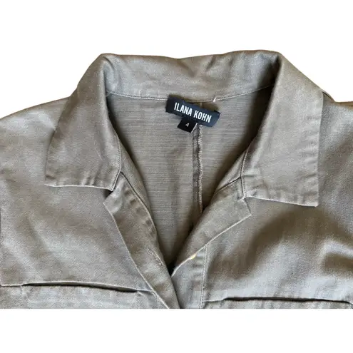 Ilana Kohn Cotton Tia Short Sleeve Coverall Jumpsuit in Olive Khaki Size 4 Tan