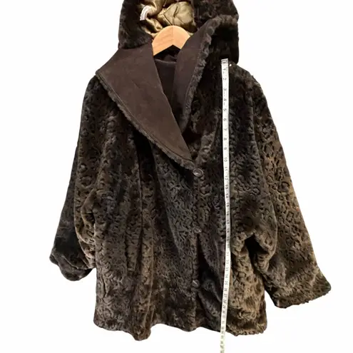 Marvin Richards Vintage Hooded Reversible Jacket XL Brown Suede Faux Fur Leopard