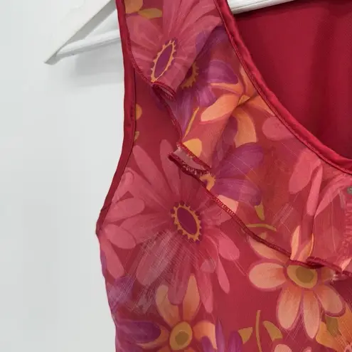 Unbranded Y2k Floral Pink & Orange Ruffle Tank Top Size XS