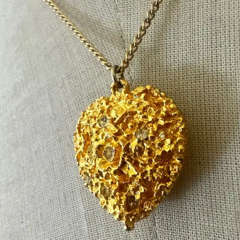 Viviane Woodard Primeval Perfume Locket Heart Pendant w/ Rhinestones, Gold