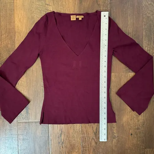 Arden B bell sleeve burgundy, V neck top, size M