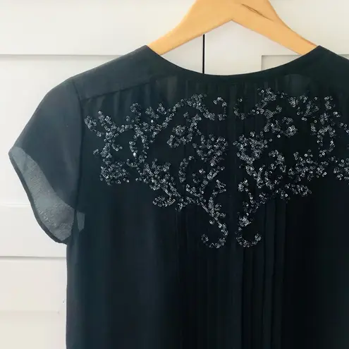 Calypso St. Barth Black Silk Sequin Pocket Shirt Dress, sz. XS