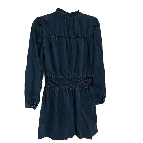 Rails Shawna smocked chambray mini dress in dark vintage denim button down flare