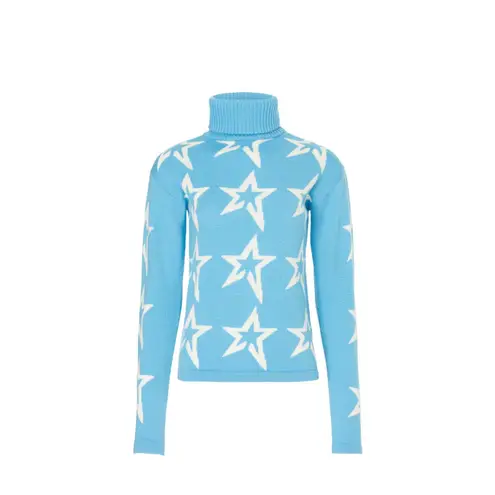 Perfect Moment Blue Star Dust Print Knit Merino Wool Turtleneck Ski Sweater M Size M