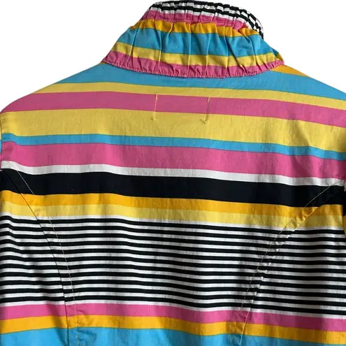 VTG Y2K AMI Women Jacket L Rainbow Stripe Windbreaker Preppy Coastal Travel Yellow Size L