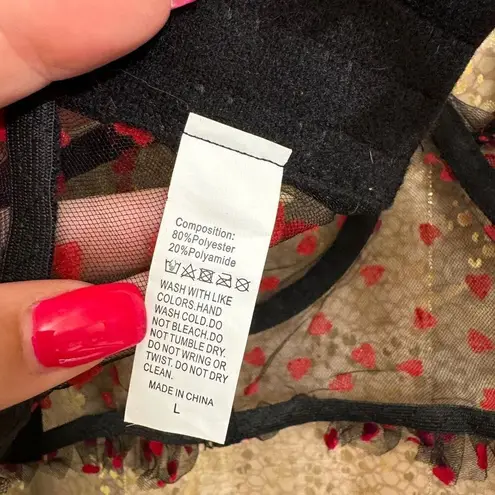 Sexy Black Sheer Red Hearts Lingerie Corset Bra Top Large NWOT
