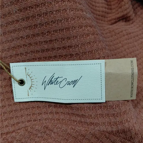 White Crow Boho Waffle Knit Thermal Top Women's Medium Rust Long Sleeve Henley