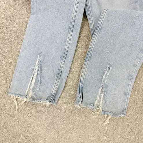 ZARA  Distressed Split Leg High Rise Straight Leg Jeans Light Blue Size 6 Raw Hem