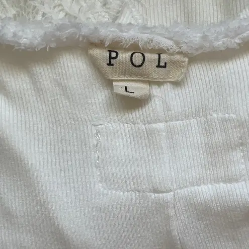 POL  White Cold Shoulder Lace Front Button Detail Top Size Large