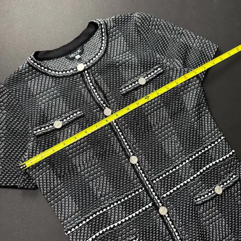 Misook Bold Plaid Tweed Knit Sheath Dress Short Sleeve Stretch Black White Sz S