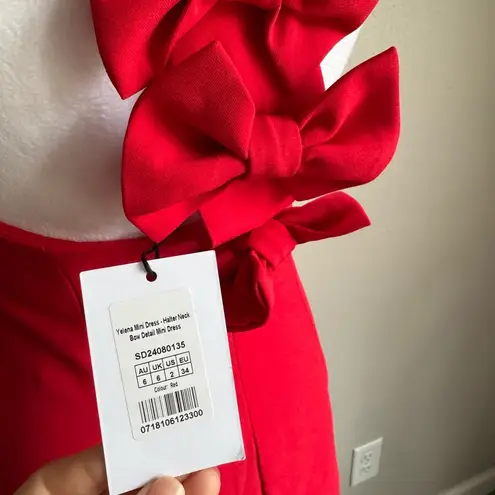 NWT Showpo. Red Yelena Halter Neck Bow Detail Mini Dress Womens 2 Coquette