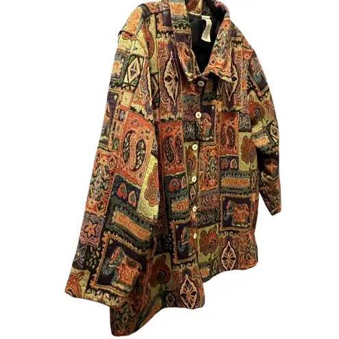 White Stag Vintage Beaded Glitter Tapestry Jacket Size 26/28 Plus Size Cotton