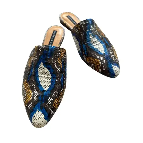 Veronica Beard Multicolor Snake Print Leather Mules Flats Size 41 / US 11