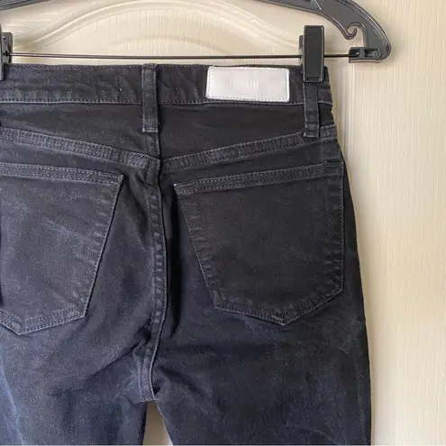 RE/DONE Jean 90s High Rise Ankle Crop Frayed Hole Jet Black With Rips 25 NWT