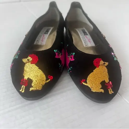 Vtg Beverly Feldman poodle dog print flats Woman Colorful Embroidery Size 6AA >