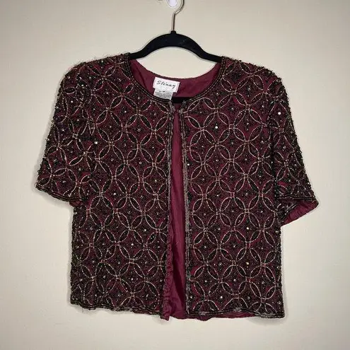 Vintage silk beaded short sleeve jacket Black