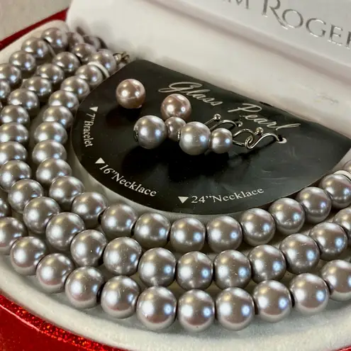 kim rogers 0022 NWT Y2K Glass Pearl Jewelry Set in Silvery Gray w/Gift Box