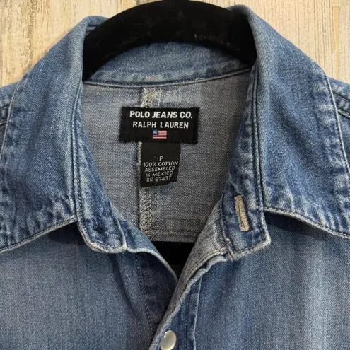 Vintage Women's P Denim Western Shirt Polo Jeans Co. Ralph Lauren Snap Button Blue
