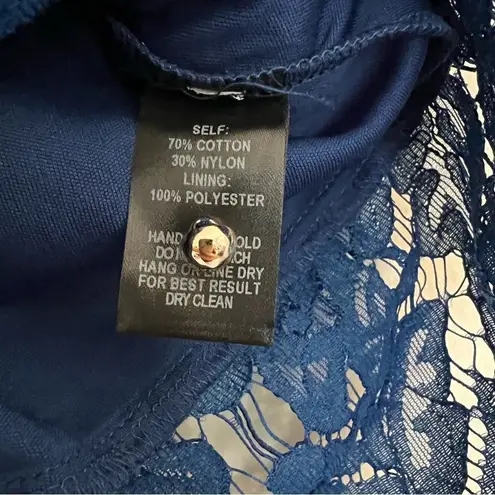 Lulus Heartbeats Blue Eyelash Trim Tiered Lace Blouse Crop Top ONLY Size XL