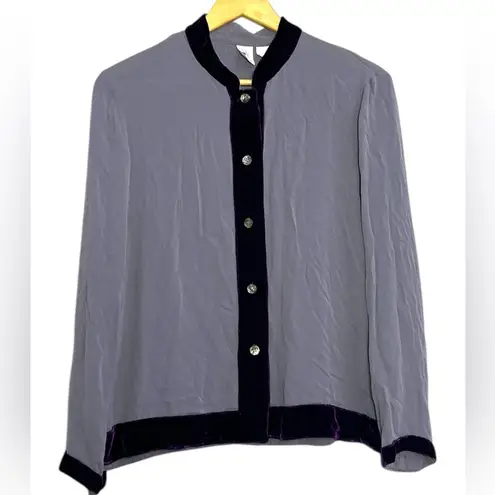 Vintage Women’s Smoky Purple Plum Silk With Velvet Trim Blouse And Skirt Set 14