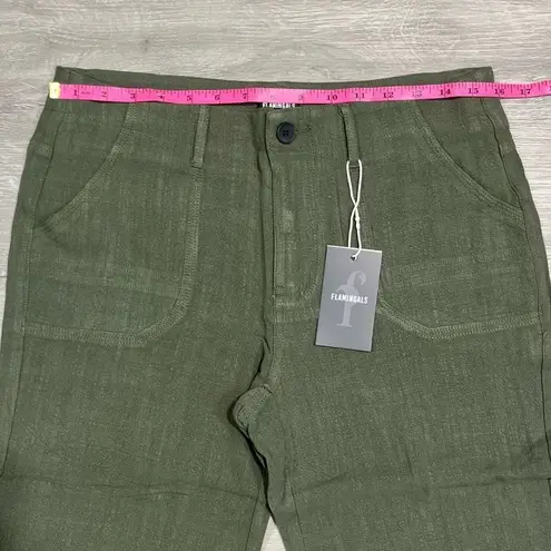 Flamingo New Flamingals Linen Blend Flare Low Waist Dress Pants Size Small Women’s Green
